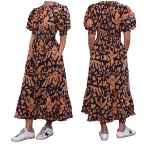 Ulla Johnson Indah Dress Midnight Floral Blue Orange Size US 2